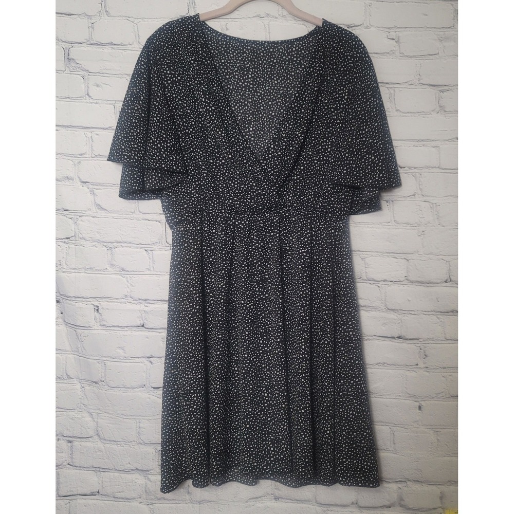 Shein Black White Polka Dot V-Neck Flutter Sleeve Mini Dress‎ Large